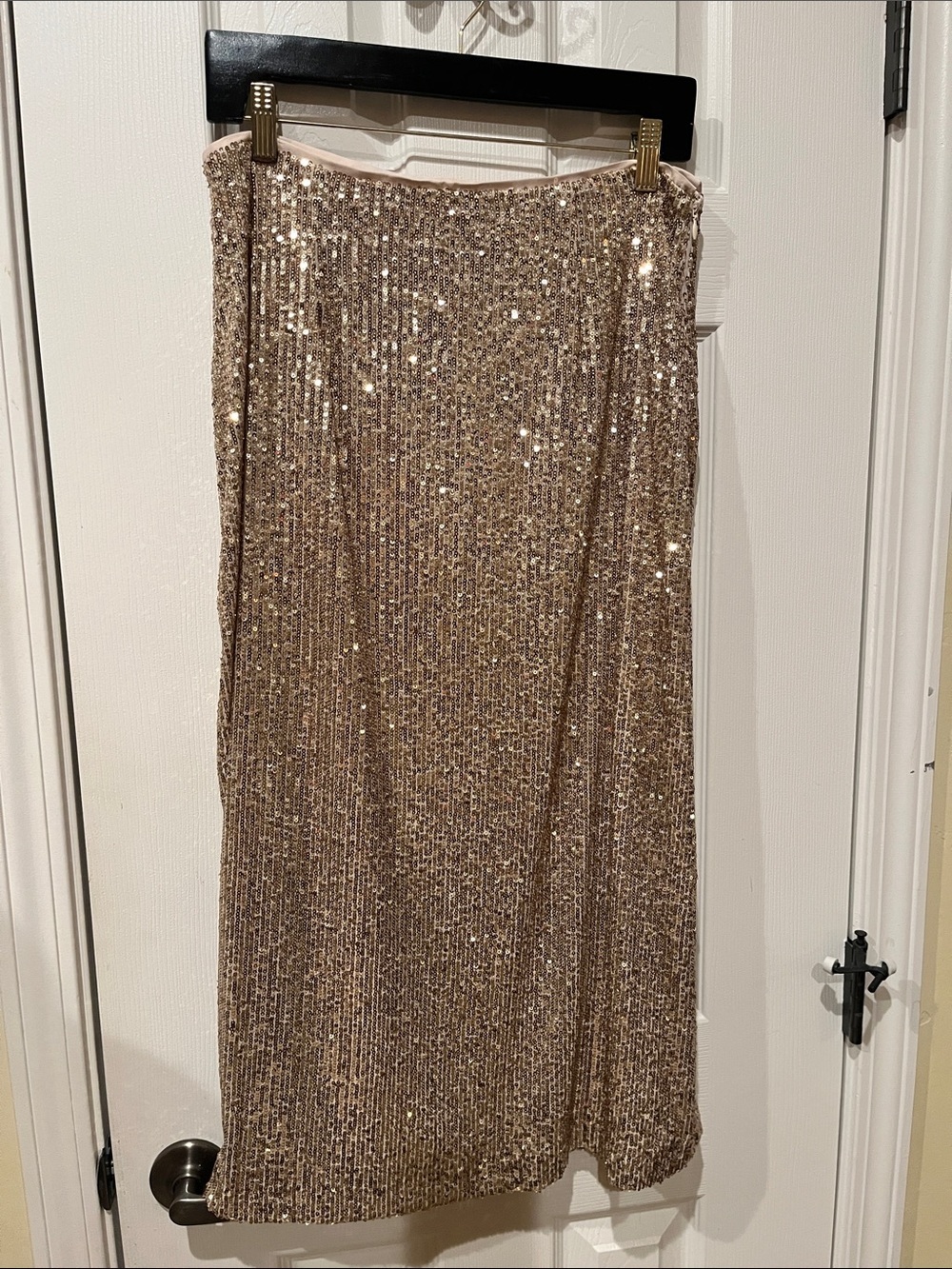 ON 34th Gold Sequined Midi Skirt